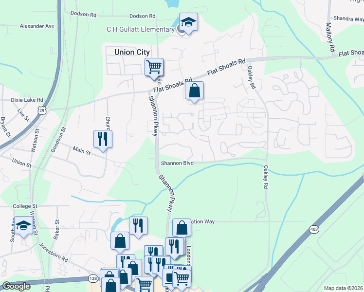 map of restaurants, bars, coffee shops, grocery stores, and more near 6370 Shannon Parkway in Union City
