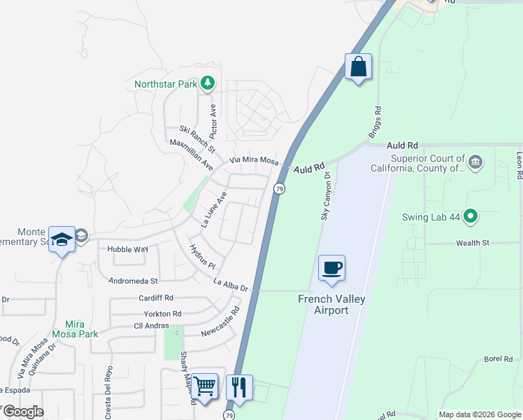 map of restaurants, bars, coffee shops, grocery stores, and more near 37068 Ascella Lane in Murrieta