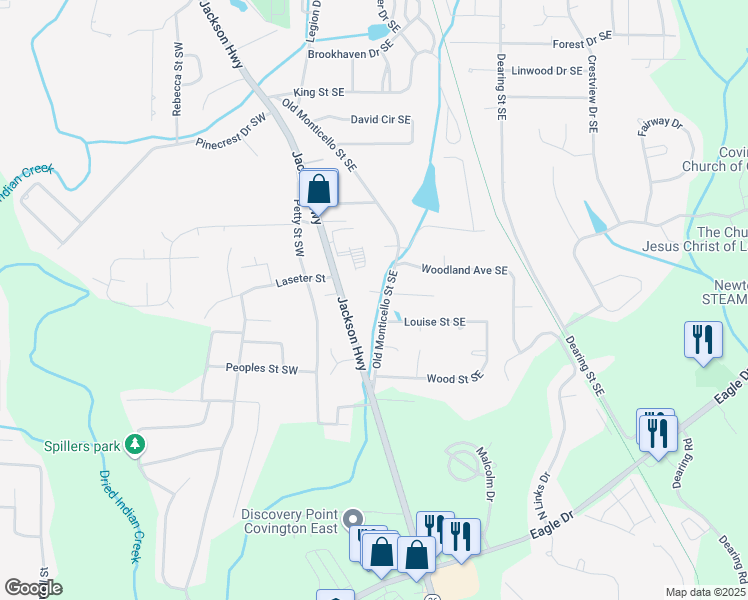 map of restaurants, bars, coffee shops, grocery stores, and more near 8107 Cardav Court Southeast in Covington