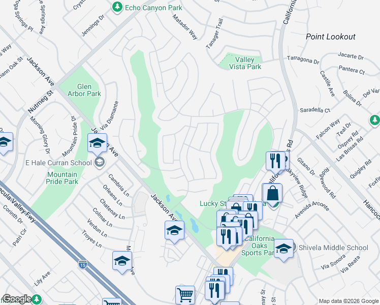 map of restaurants, bars, coffee shops, grocery stores, and more near 40480 Vía Malagas in Murrieta