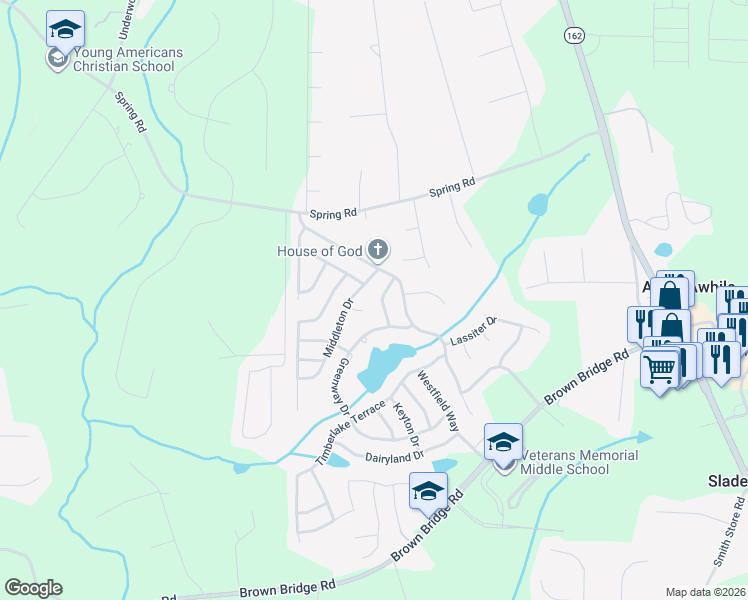 map of restaurants, bars, coffee shops, grocery stores, and more near 45 Dogwood Place in Covington