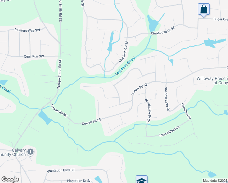 map of restaurants, bars, coffee shops, grocery stores, and more near 4109 Sweet Water Lane in Conyers
