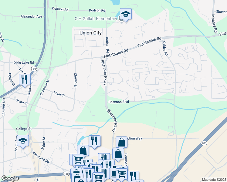 map of restaurants, bars, coffee shops, grocery stores, and more near 6370 Shannon Parkway in Union City