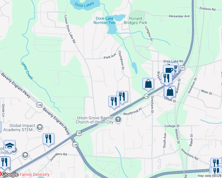 map of restaurants, bars, coffee shops, grocery stores, and more near 7513 Deer Creek Drive in Union City