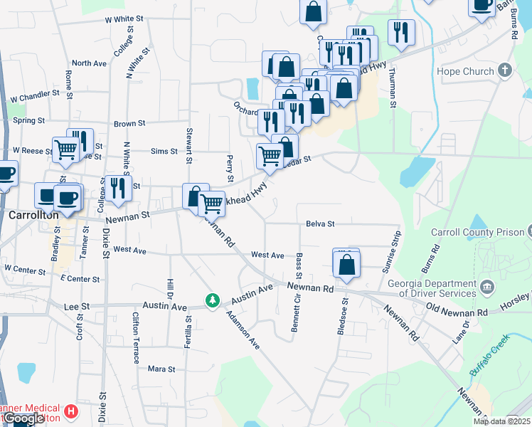map of restaurants, bars, coffee shops, grocery stores, and more near 122 Mandeville Avenue in Carrollton