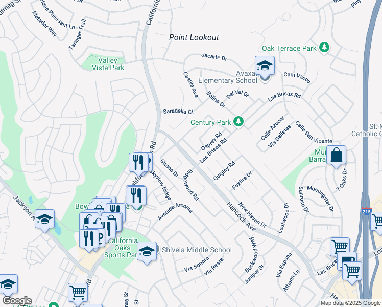 map of restaurants, bars, coffee shops, grocery stores, and more near 24367 Heron Road in Murrieta