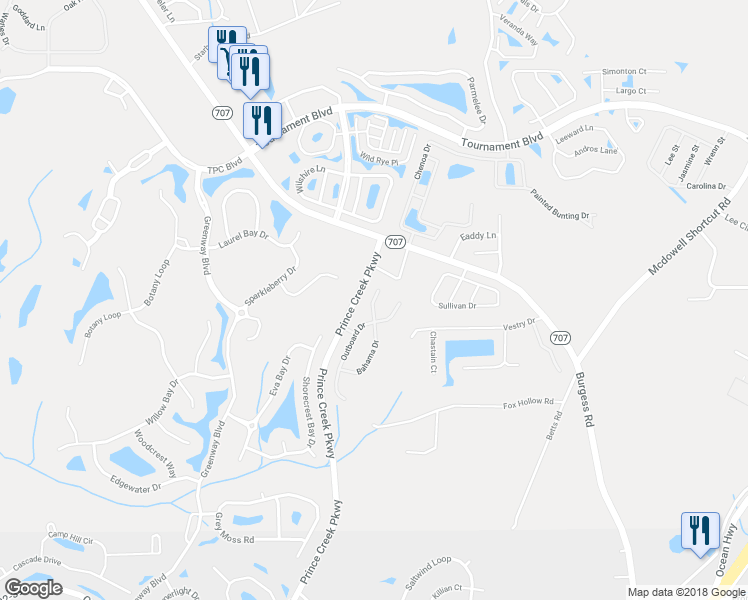 map of restaurants, bars, coffee shops, grocery stores, and more near Retriever Court in Murrells Inlet