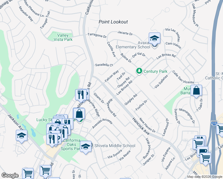 map of restaurants, bars, coffee shops, grocery stores, and more near 24367 Heron Road in Murrieta