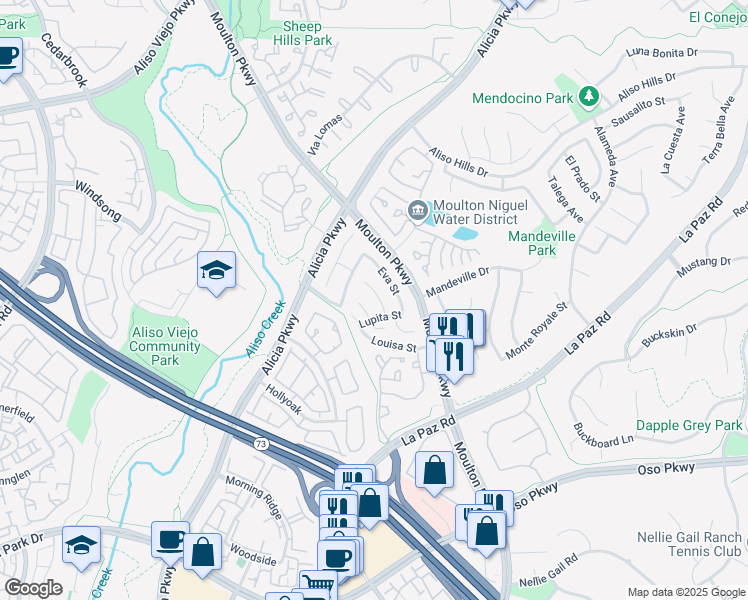 map of restaurants, bars, coffee shops, grocery stores, and more near 26345 Rosa Street in Laguna Hills