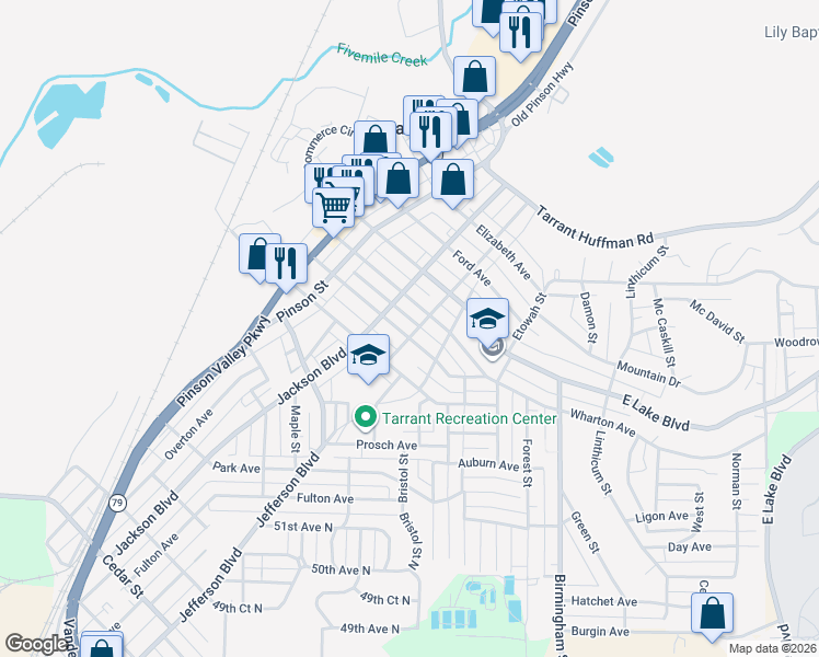 map of restaurants, bars, coffee shops, grocery stores, and more near 1301 Wharton Avenue in Birmingham