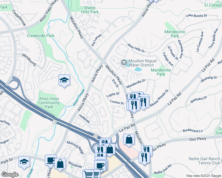 map of restaurants, bars, coffee shops, grocery stores, and more near 26345 Rosa Street in Laguna Hills