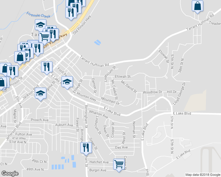 map of restaurants, bars, coffee shops, grocery stores, and more near 1760 Shades Street in Birmingham