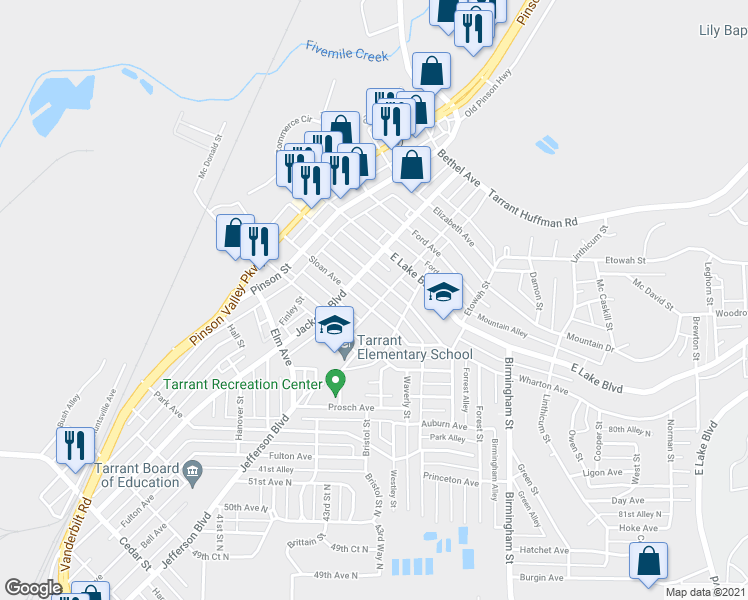 map of restaurants, bars, coffee shops, grocery stores, and more near 1224 Sloan Avenue in Birmingham