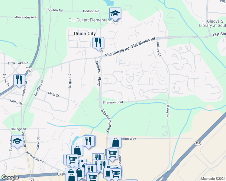 map of restaurants, bars, coffee shops, grocery stores, and more near 6370 Shannon Parkway in Union City