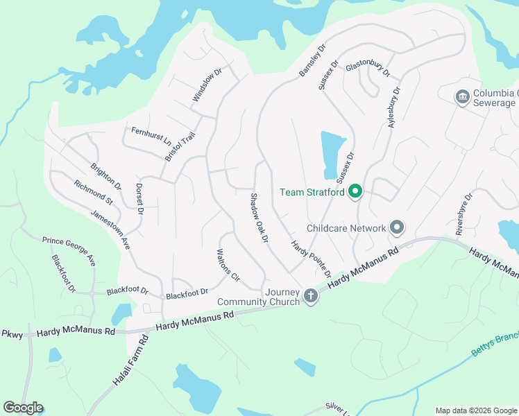map of restaurants, bars, coffee shops, grocery stores, and more near 1367 Shadow Oak Drive in Evans