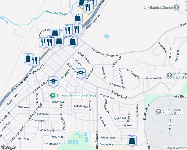 map of restaurants, bars, coffee shops, grocery stores, and more near 1509 Mountain Drive in Birmingham