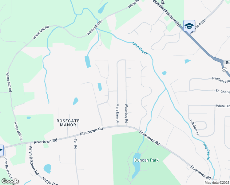 map of restaurants, bars, coffee shops, grocery stores, and more near 500 Mary Erna Drive in Fairburn