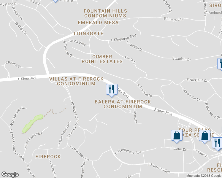 map of restaurants, bars, coffee shops, grocery stores, and more near 16203 East Ridgeline Drive in Fountain Hills