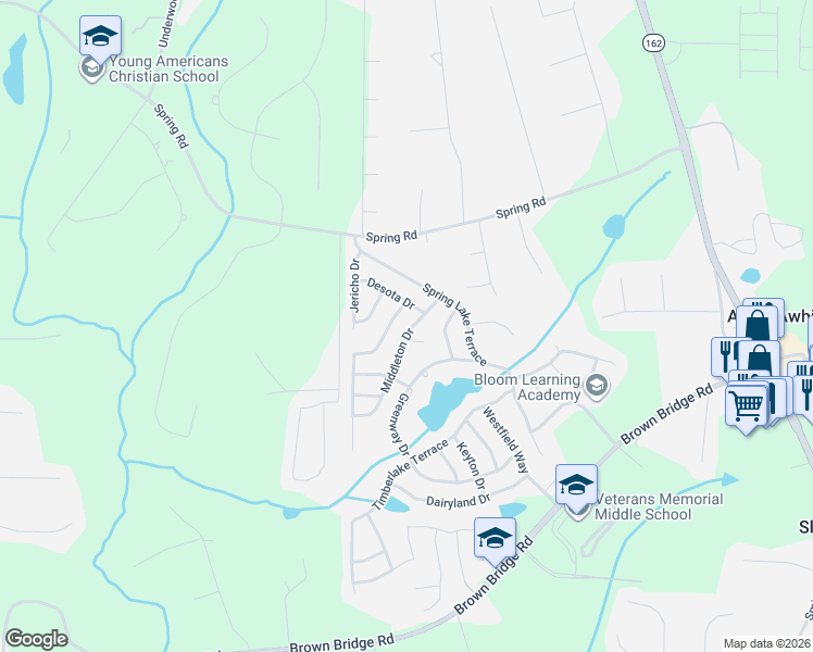 map of restaurants, bars, coffee shops, grocery stores, and more near 40 Hazelhurst Drive in Covington