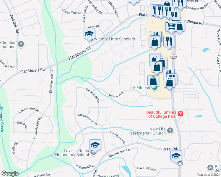 map of restaurants, bars, coffee shops, grocery stores, and more near 220 Amethyst Court in Atlanta