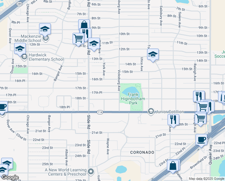 map of restaurants, bars, coffee shops, grocery stores, and more near 4908 17th Place in Lubbock