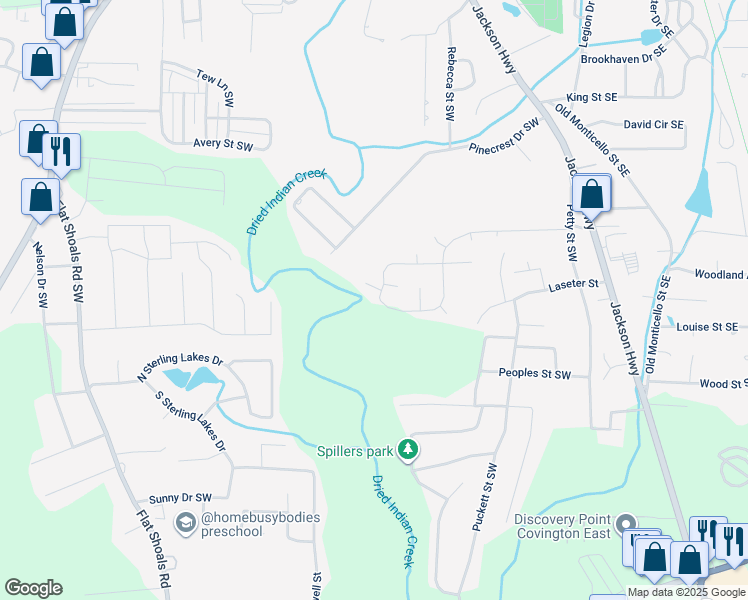 map of restaurants, bars, coffee shops, grocery stores, and more near 7156 Pineneedle Drive Southwest in Covington