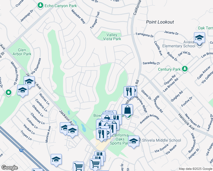 map of restaurants, bars, coffee shops, grocery stores, and more near 40309 Vía Marisa in Murrieta