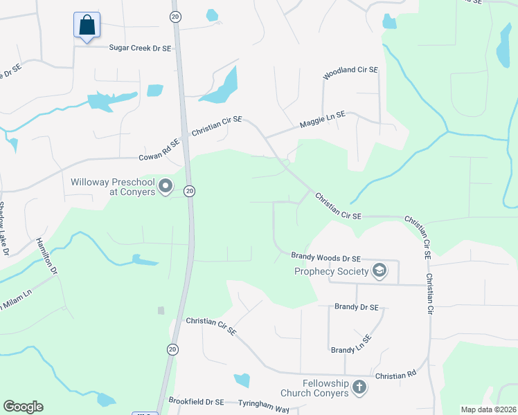 map of restaurants, bars, coffee shops, grocery stores, and more near 1231 Great Oaks Drive Southeast in Conyers