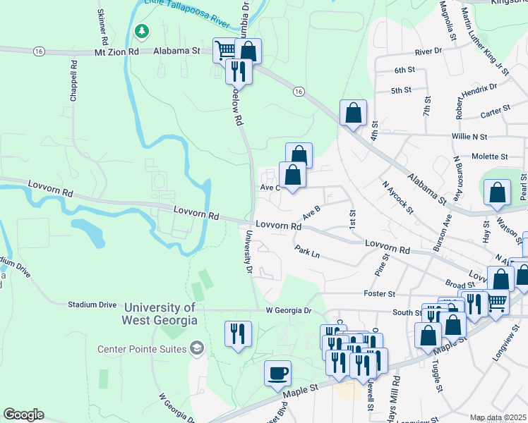 map of restaurants, bars, coffee shops, grocery stores, and more near 394 Brumbelow Road in Carrollton