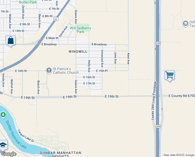 map of restaurants, bars, coffee shops, grocery stores, and more near 3414 East 16th Street in Lubbock