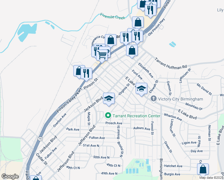 map of restaurants, bars, coffee shops, grocery stores, and more near 1205 Sloan Avenue in Birmingham