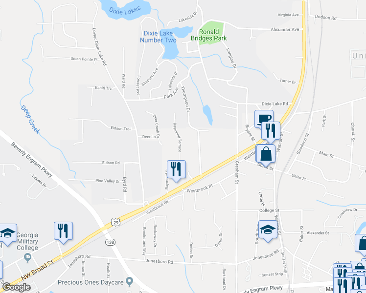 map of restaurants, bars, coffee shops, grocery stores, and more near 6401 Raymond Terrace in Union City
