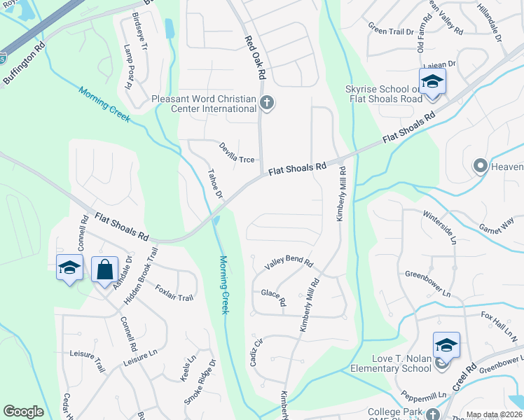 map of restaurants, bars, coffee shops, grocery stores, and more near 6582 Beaver Creek Trail in Atlanta