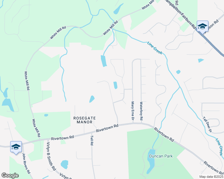 map of restaurants, bars, coffee shops, grocery stores, and more near 6490 Lake Esther Drive in Fairburn