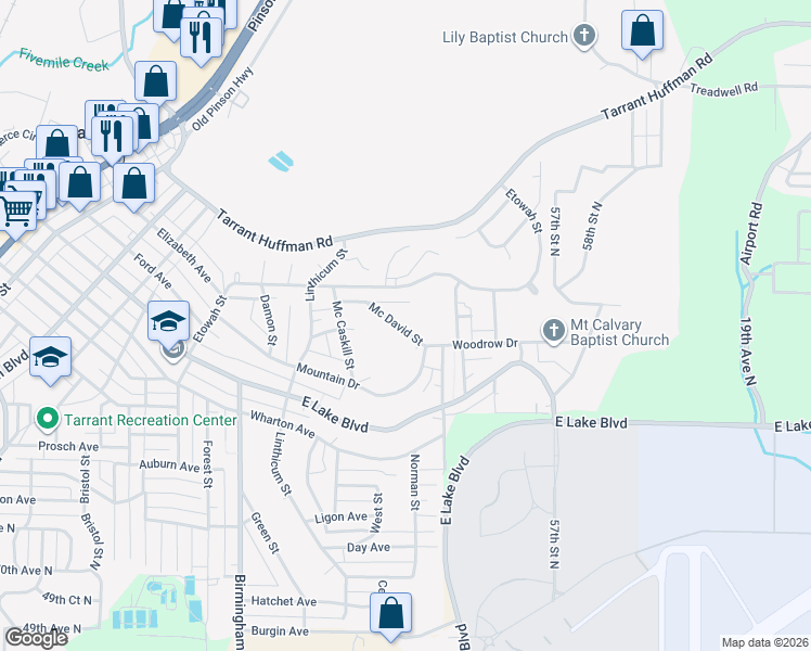 map of restaurants, bars, coffee shops, grocery stores, and more near 1870 Mc David Street in Birmingham