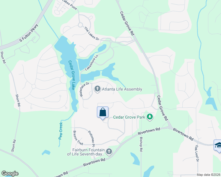 map of restaurants, bars, coffee shops, grocery stores, and more near 7660 Waterlace Drive in Fairburn