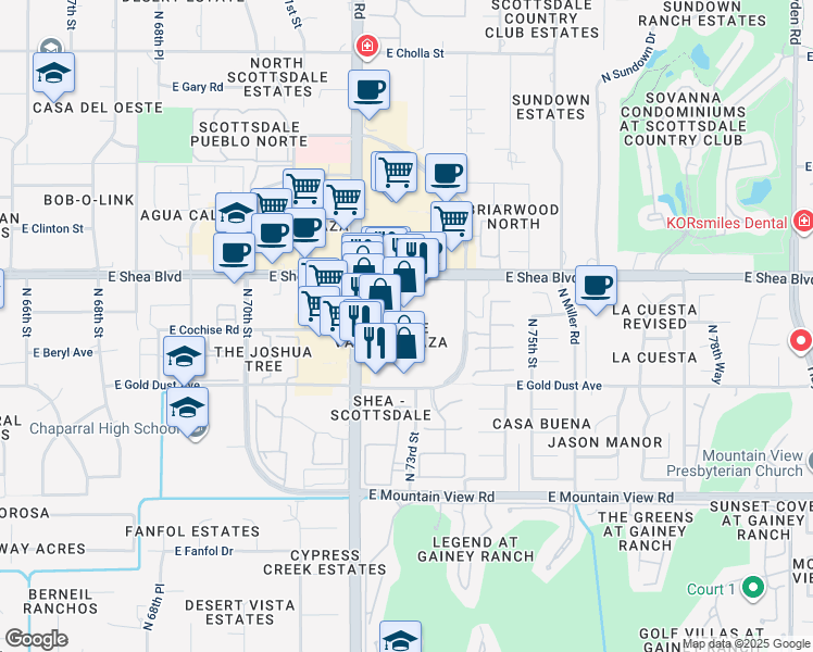 map of restaurants, bars, coffee shops, grocery stores, and more near 10333 North Scottsdale Road in Scottsdale