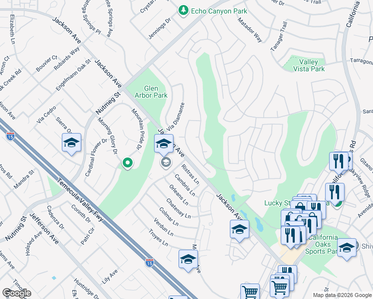map of restaurants, bars, coffee shops, grocery stores, and more near 40649 Corte Albara in Murrieta