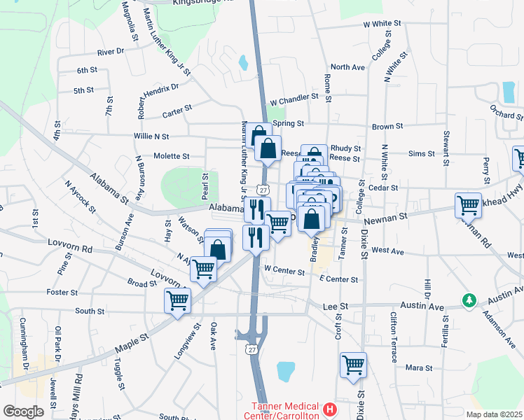 map of restaurants, bars, coffee shops, grocery stores, and more near 0 Highway 1 in Carrollton
