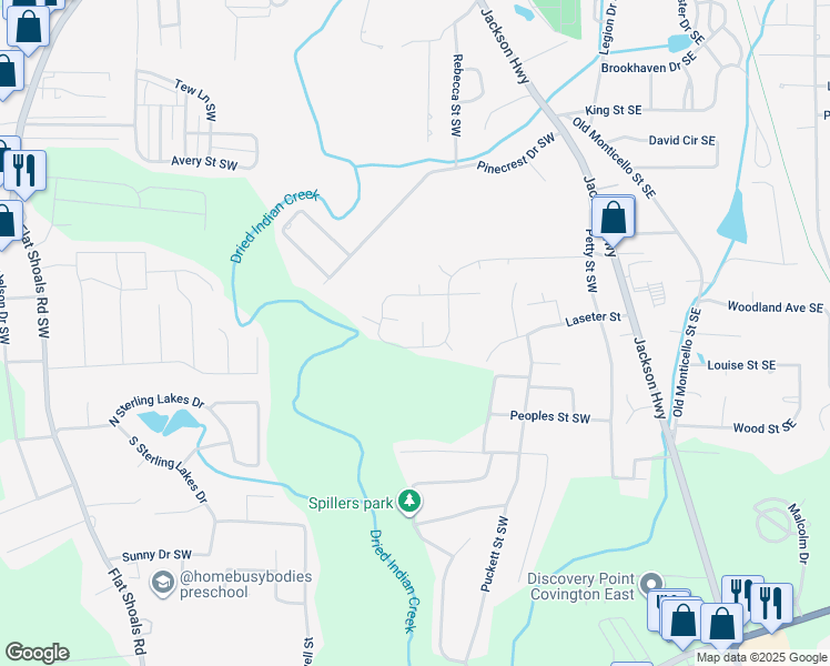 map of restaurants, bars, coffee shops, grocery stores, and more near 7124 Green Acres Court Southwest in Covington