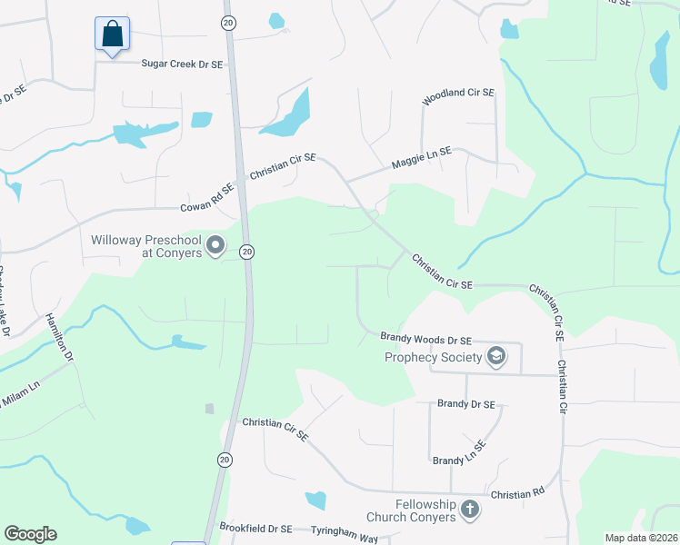 map of restaurants, bars, coffee shops, grocery stores, and more near 1231 Great Oaks Drive Southeast in Conyers
