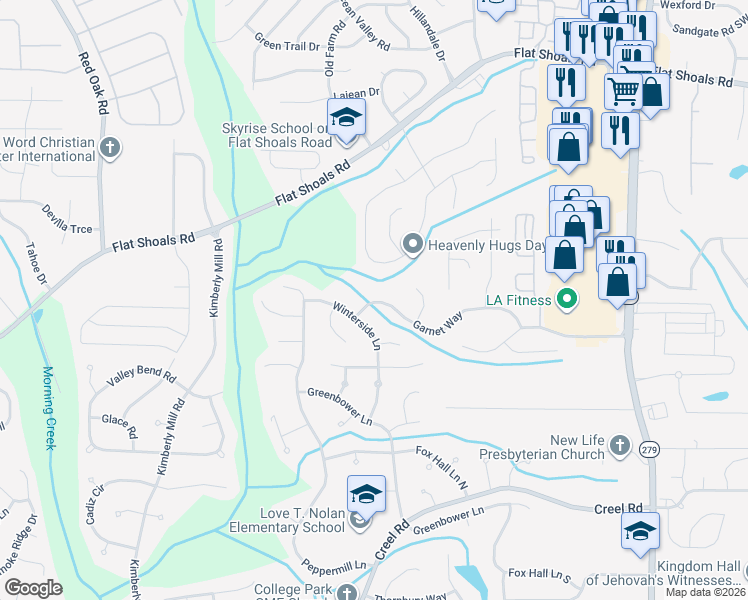 map of restaurants, bars, coffee shops, grocery stores, and more near 3095 Garnet Way in Atlanta