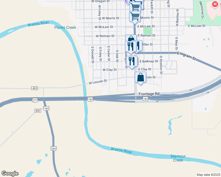 map of restaurants, bars, coffee shops, grocery stores, and more near 805 South Cedar Street in Seymour