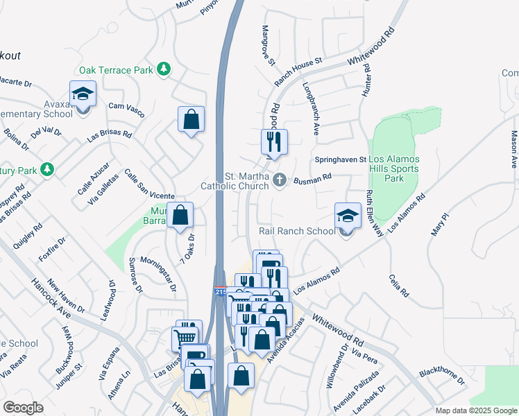 map of restaurants, bars, coffee shops, grocery stores, and more near 39124 Vía Pamplona in Murrieta