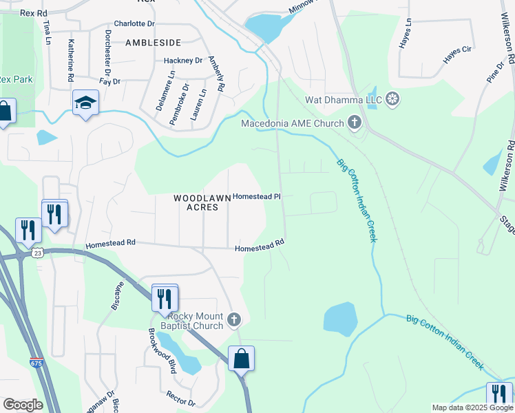 map of restaurants, bars, coffee shops, grocery stores, and more near 25 Homestead Place in Rex