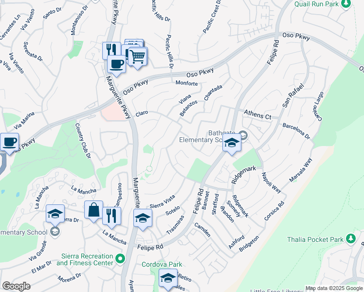 map of restaurants, bars, coffee shops, grocery stores, and more near 27325 Celanova in Mission Viejo