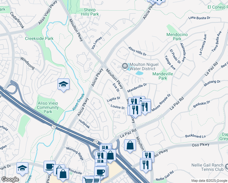 map of restaurants, bars, coffee shops, grocery stores, and more near 26342 Rosa Street in Laguna Hills