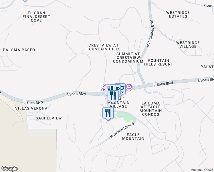 map of restaurants, bars, coffee shops, grocery stores, and more near 10405 Crestview Drive in Fountain Hills