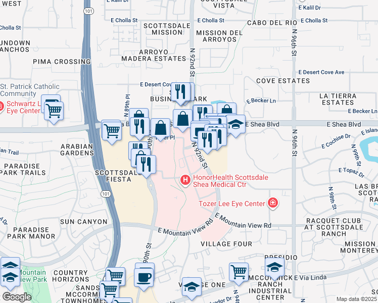 map of restaurants, bars, coffee shops, grocery stores, and more near Piper Place in Scottsdale