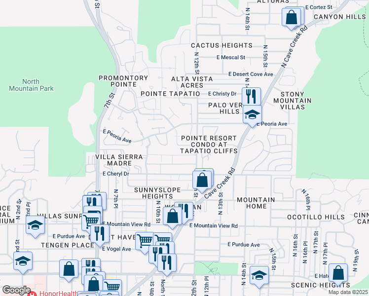 map of restaurants, bars, coffee shops, grocery stores, and more near 1113 East North Lane in Phoenix